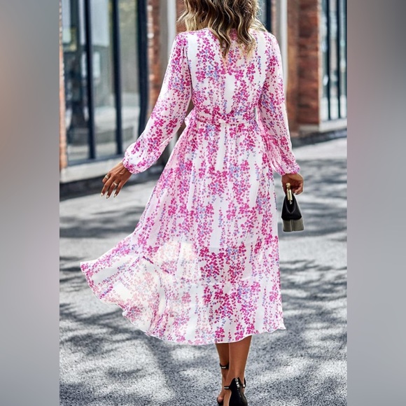 🌸 YACUN Women Long Sleeve Hem Floral Midi Dress - Picture 3 of 5